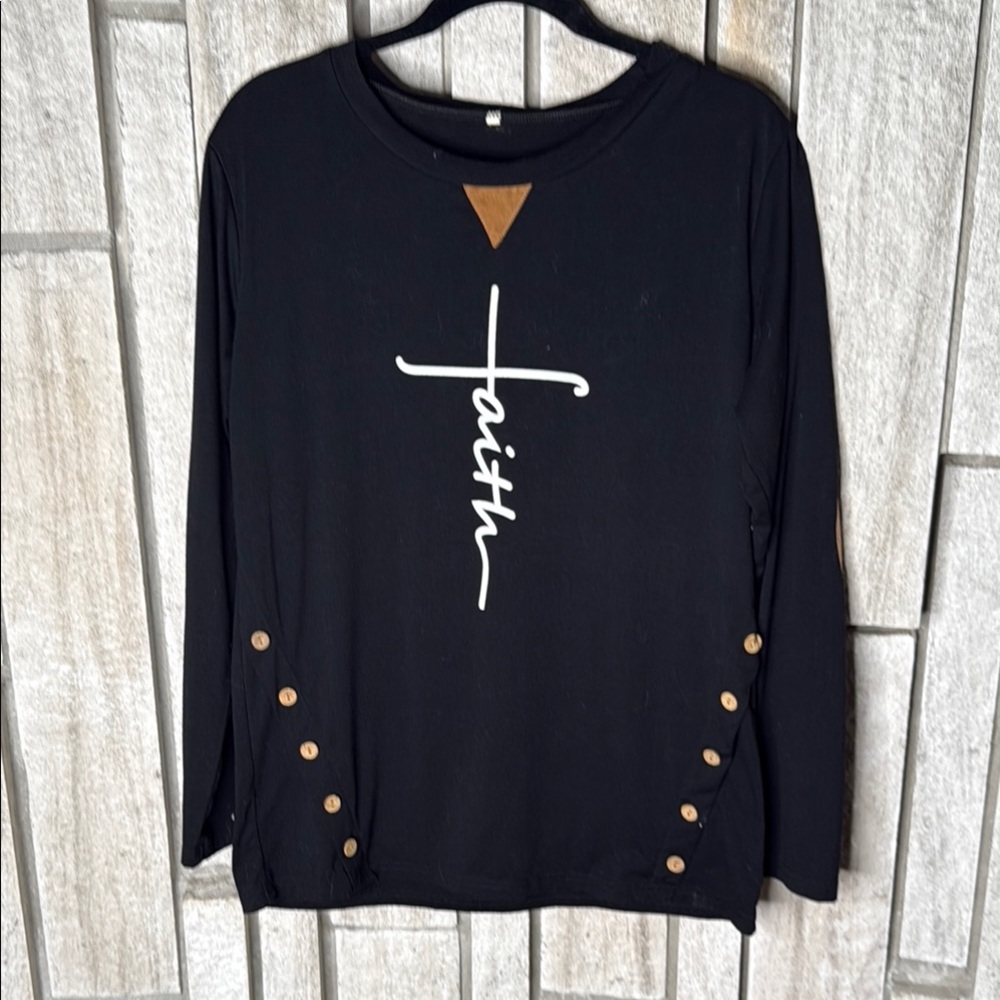 Black Long Sleeve Top with Button Accents